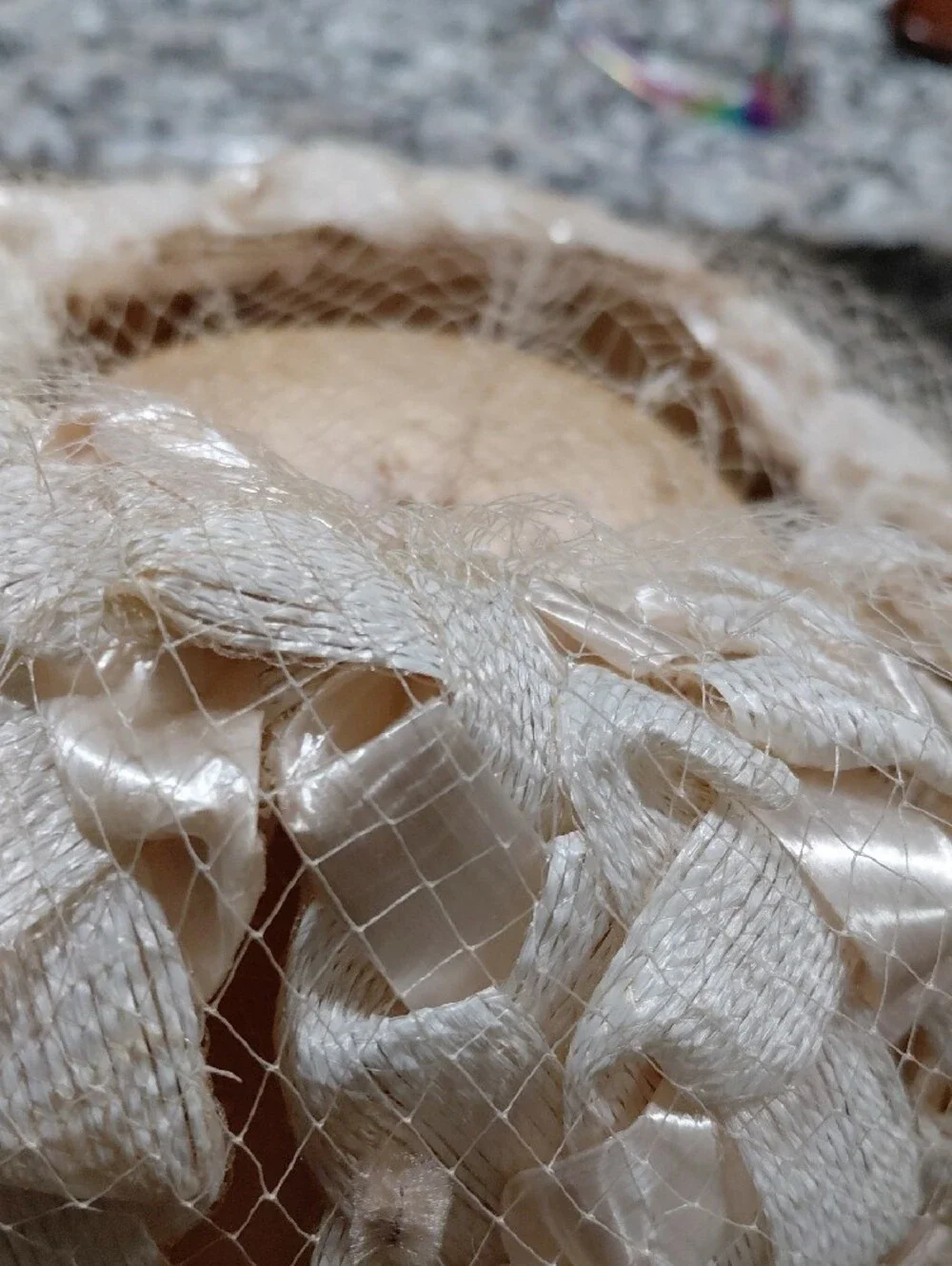 Vintage Ivory Floral Netting Pillbox Hat - Women Accessories Beige